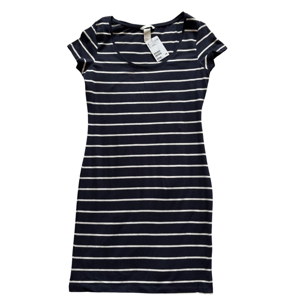 H&M Navy & White Striped Bodycon T-Shirt Dress - Size S / NWT